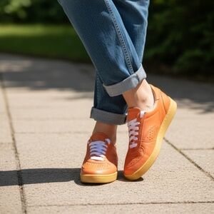 Andia Fora/ Lactae Hevea Italian Leather Low‎ Top Orange Sneaker, Size 39/6